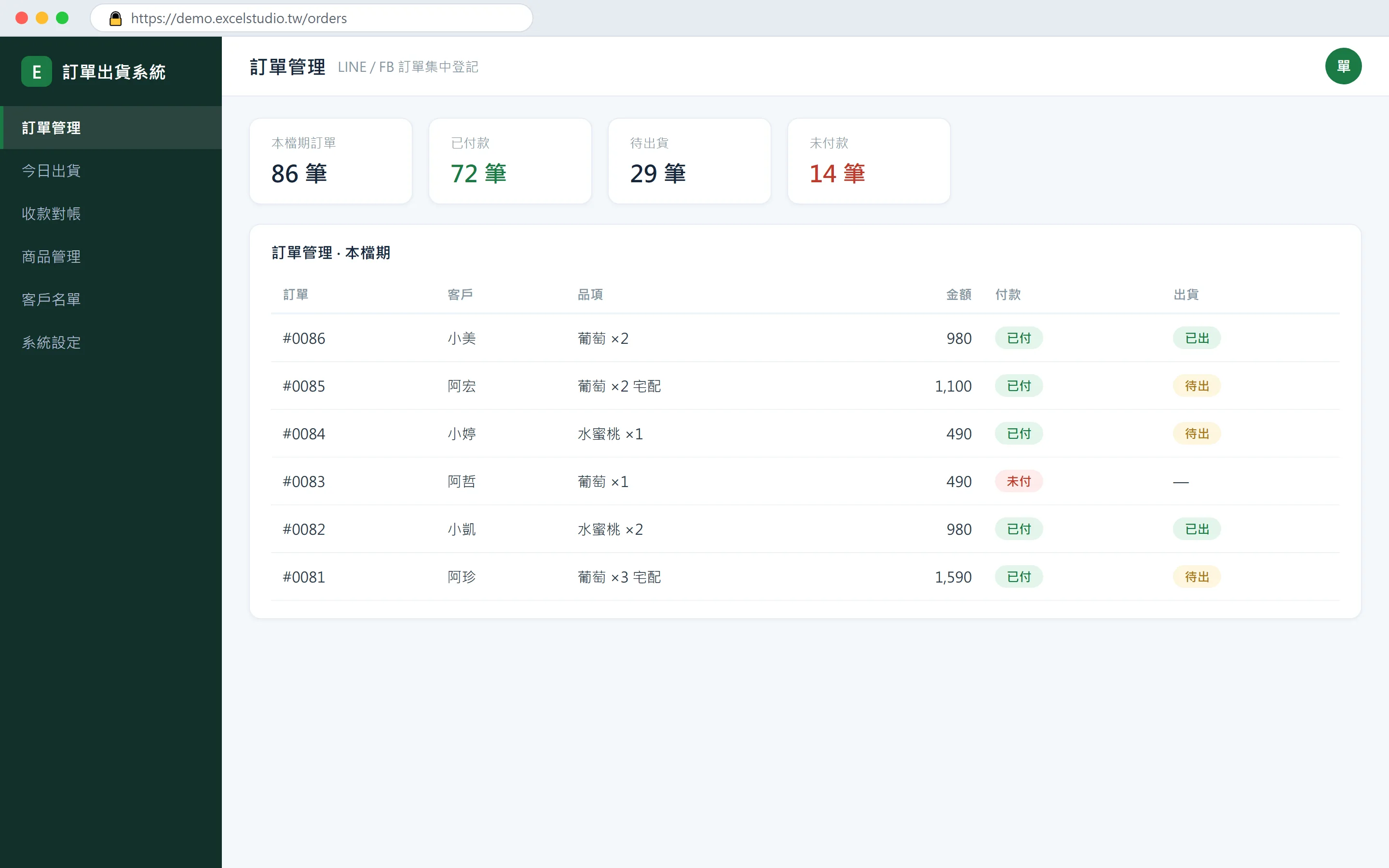 訂單出貨系統：LINE、FB 接單不再手抄漏單 升級前後對照 4